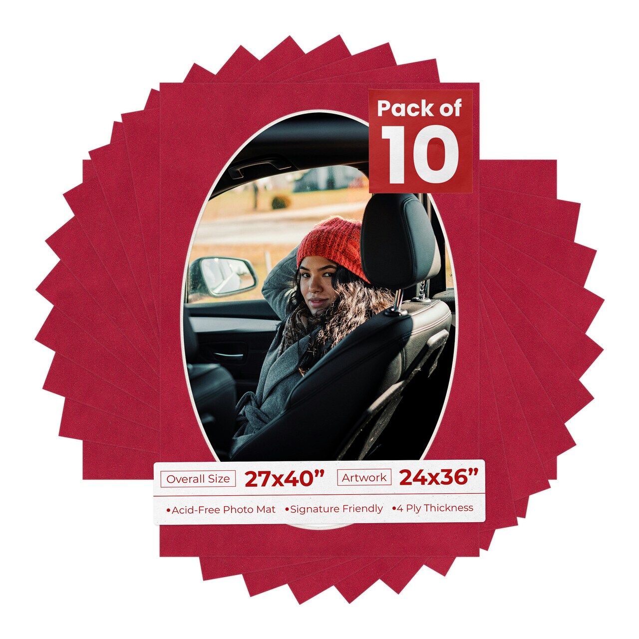 Red Suede Mat Board for 27x40 Frames - Oval Opening for 24x36 Photos